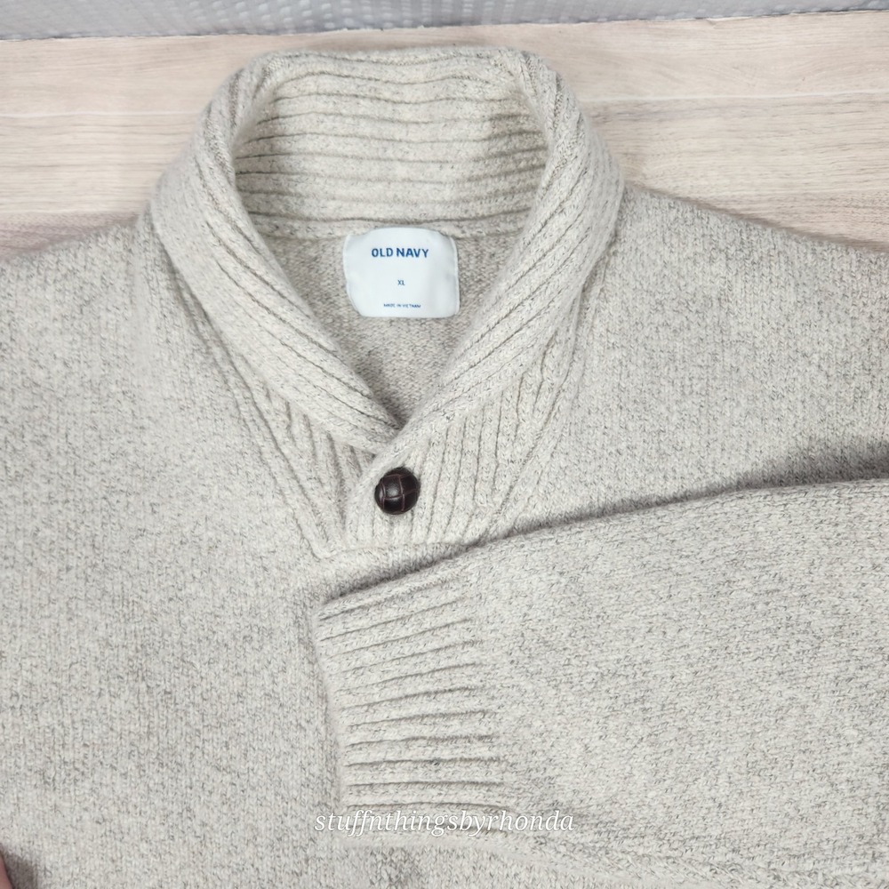 Old Navy Men's Shawl Collar Sweater Fisherman's Sweater Size XL Oatmeal / Beige